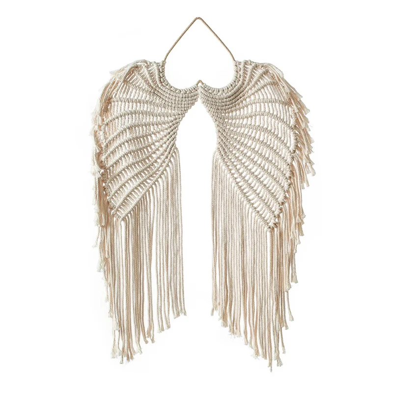 Angel Wing Hanging Tapestry Cotton Angel Wings Tapestry with Long Tassels Woven Macrame Tapestry Wall Hanging Decor Rustic Art - Image 5