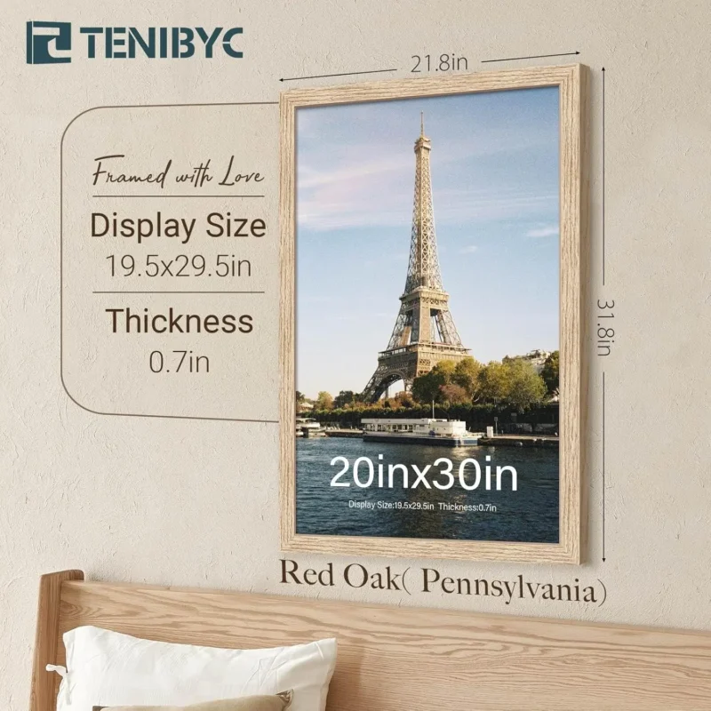 20x30 Oak Wood Poster Frame 3 Pack, Natural Solid Wood Picture Frame, Wall Gallery Frame - Image 2
