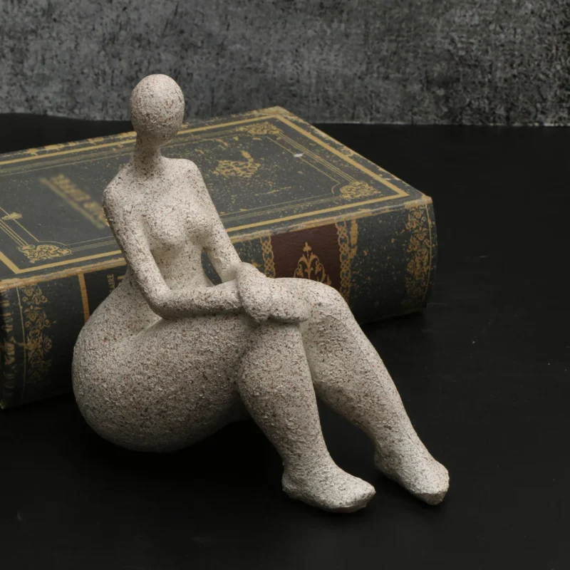 1pc, Sandstone Resin Chubby Woman Statue Handmade Sandstone Abstract Art Home Living Room Office Cabinet Tabletop Entryway Dec