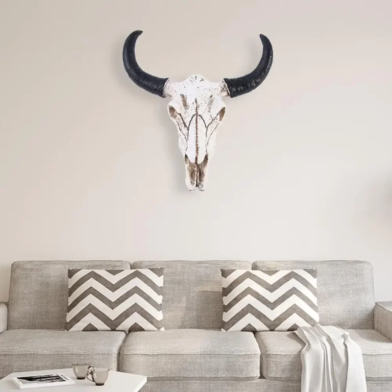 3D Longhorn Cow Skull Head Ornament Wall Hanging Animal Wildlife Sculpture Fashion Nostalgic Realistic for Home Halloween Decor