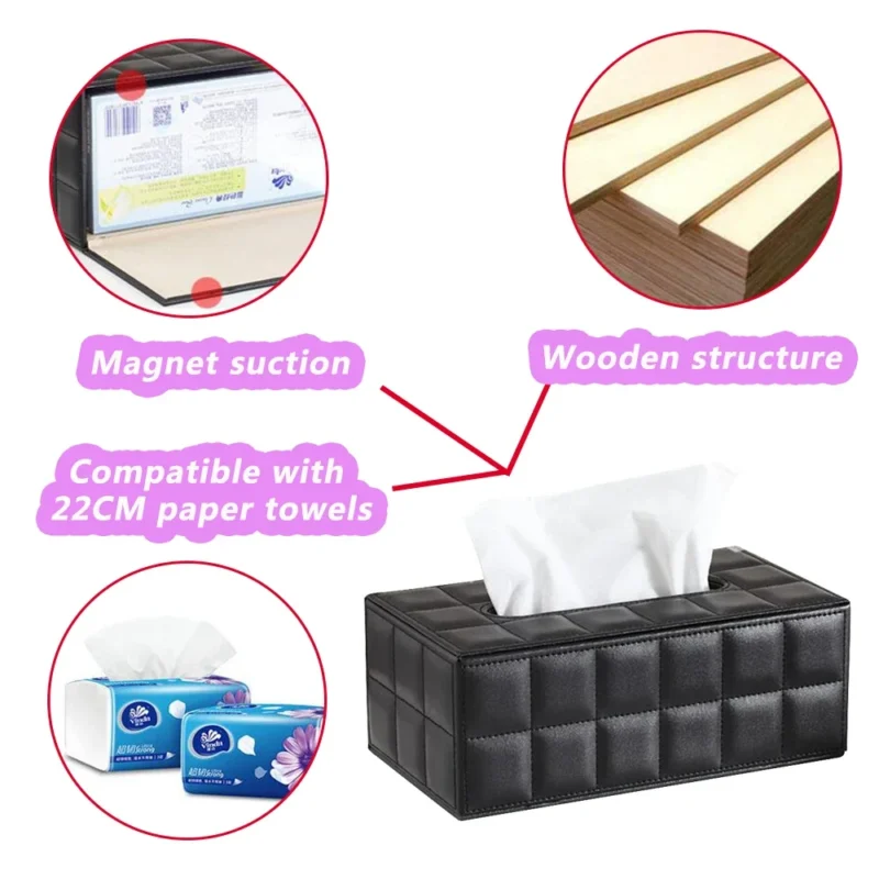 Hochwertige Taschentuchbox aus Leder, Serviettenhalter, Papieretui, Taschentuchbox fürs Badezimmer, Serviettenaufbewahrung fürs Auto, moderne Toilettenpapierbox, 3