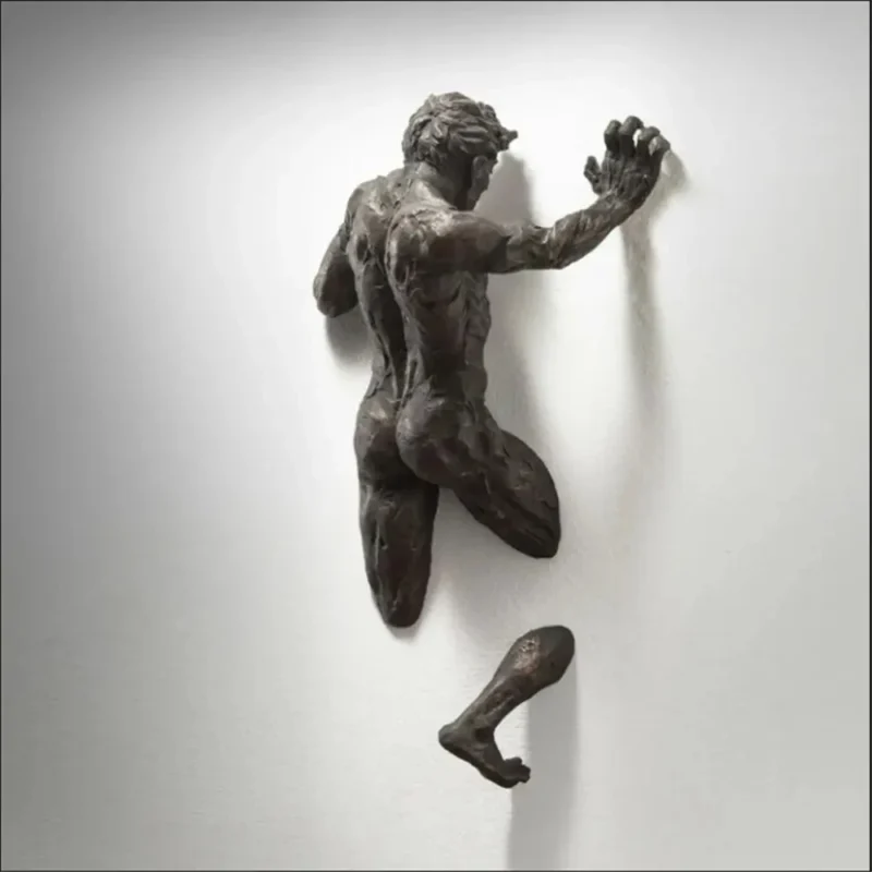 Creative Imitation Copper Wall Sculptures Statue For Unique Touch Resin Rock Climbing Man Background Wall Art 3D Through Wall - Image 3