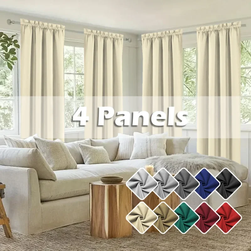 4pcs light fltering Curtains - Elegant Colour Fade-Resistant Polyester with Rod Pocket Design, Perfect for living Room, Bedroom - Image 2