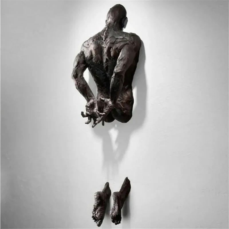 Creative Imitation Copper Wall Sculptures Statue For Unique Touch Resin Rock Climbing Man Background Wall Art 3D Through Wall - Image 5