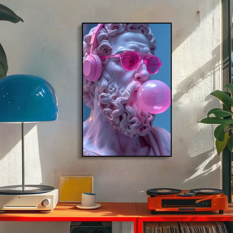Funny Ancient Greek Sculpture Plays with Mobile Phone Canvas Prints Statue Blows Bubble Wall Art Poster Modern Living Room Decor - Image 4