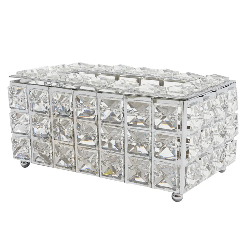 Tissue Box Cover with Crystal Look and Electroplated Iron, Easy Refill Lid, Smooth Paper Towel Outlet - Image 3