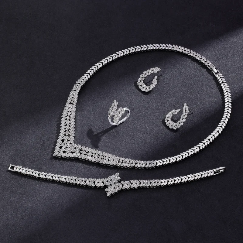 2024 New Wedding Jewelry Set for Women Saudi Arabia 4 Pieces Zirconia Bridal Jewellery Collection Necklace Set - Image 2