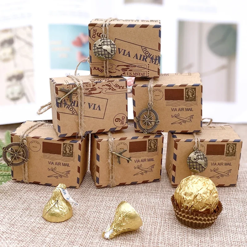 25 pcs Event Souvenirs Boxes Kraft Travel Theme Air Mail Wedding Favor Gift Box Candy Pack Festive Party Supplies caja de regalo - Image 2