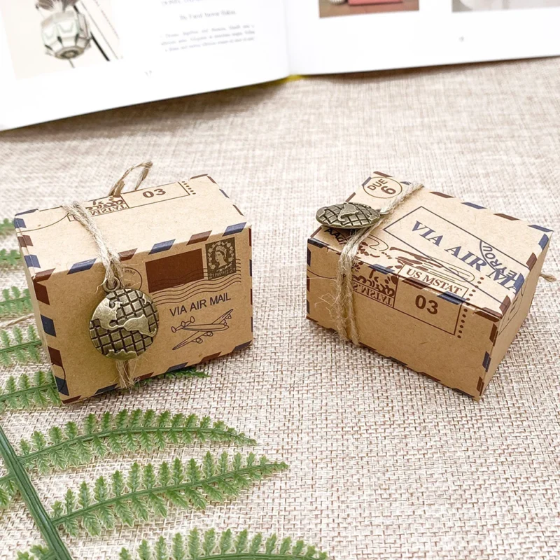 25 pcs Event Souvenirs Boxes Kraft Travel Theme Air Mail Wedding Favor Gift Box Candy Pack Festive Party Supplies caja de regalo