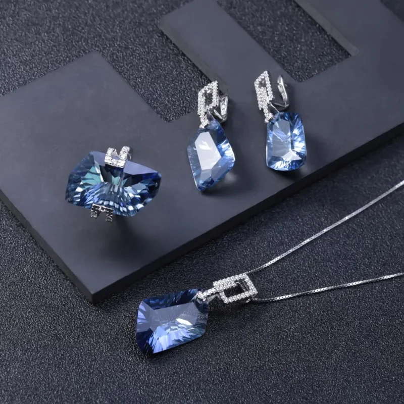 GEM'S BALLET 63.59Ct 925 Sterling Silver Necklace Earrings Ring Set Natural Iolite Blue Mystic Quartz Jewelry Set For Women - Image 2