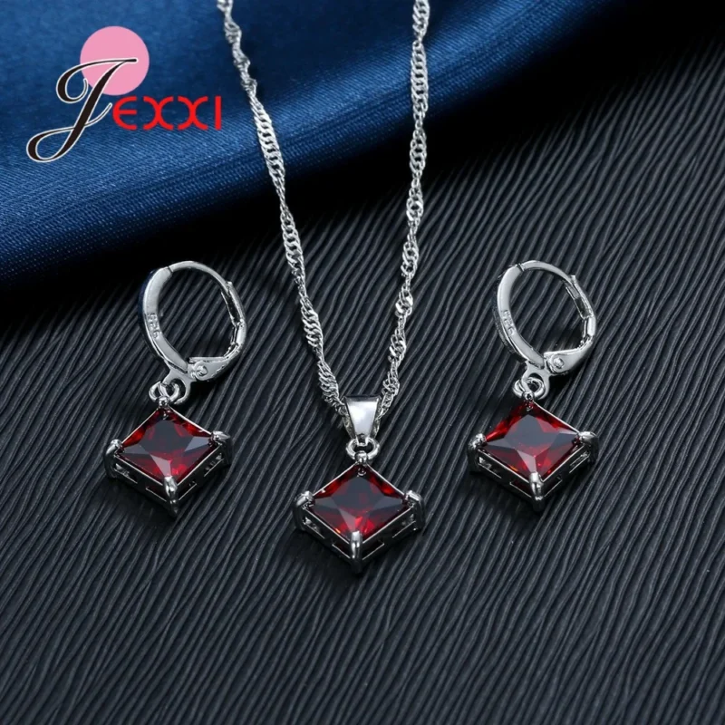 New Simple Fashion Square Cubic Zircons 925 Sterling Silver Jewelry Sets For Women Wedding Accessory 8 Colors - Image 4