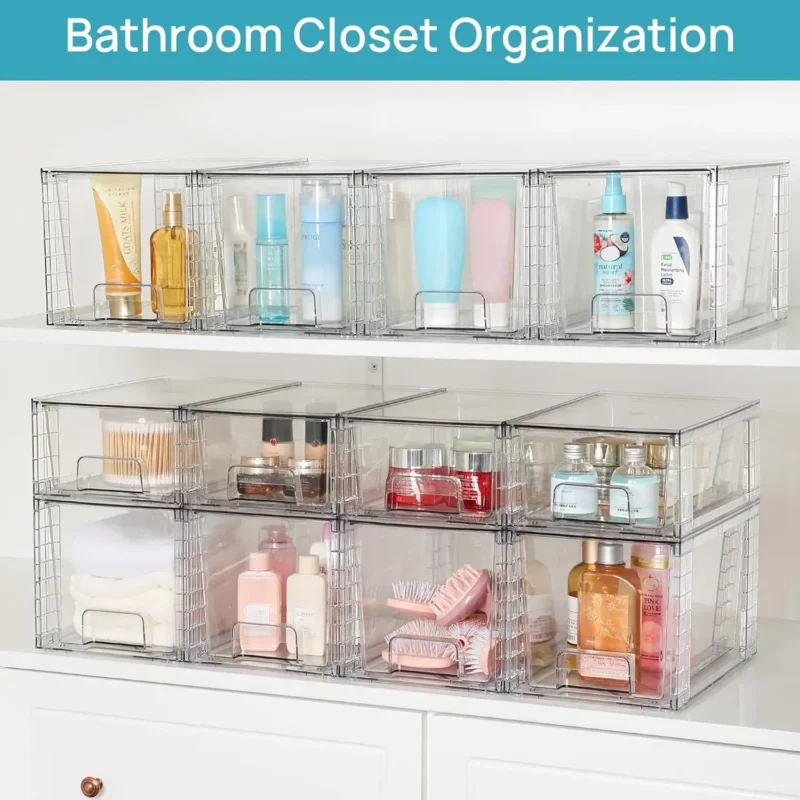 4 Pack Large Stackable Storage Drawers,Easily Assemble Acrylic Bathroom Closet Undersink Organizers and Storage - Image 5