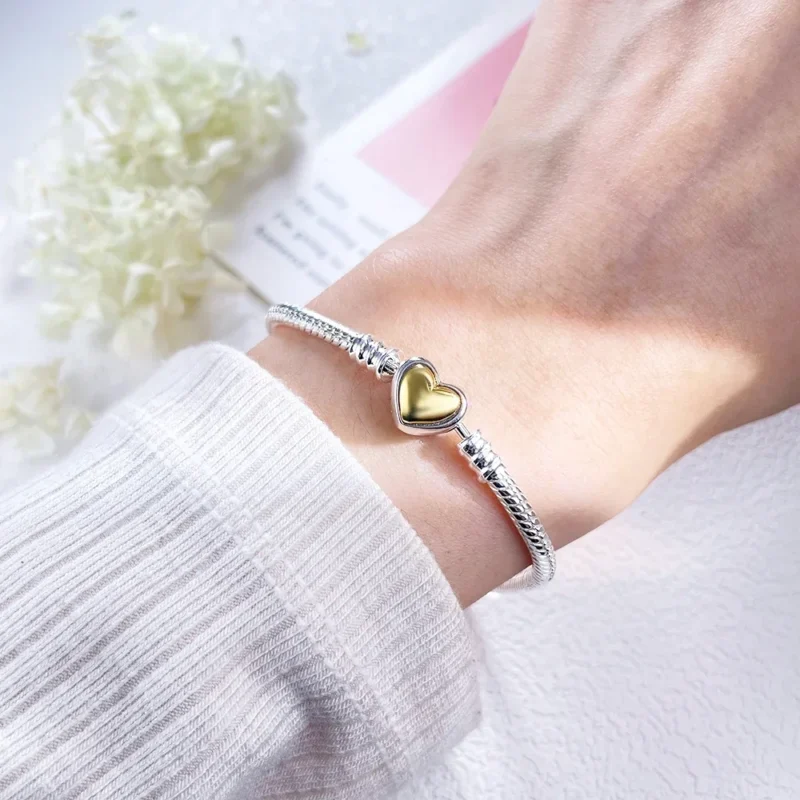New Heart Seies Silver S925 Sparkling Love Gold Original Jewelry Set Ring Earrings Necklace for Women High-end Jewelry Gift - Image 5