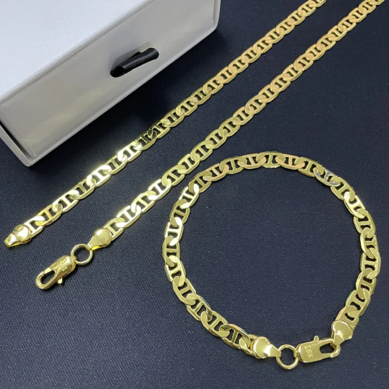 45-60CM 925 Sterling Silver 6MM Men's Necklace Bracelet Set 18K Gold Plating Luxury Quality Jewelry Wholesale Accessories - Image 2