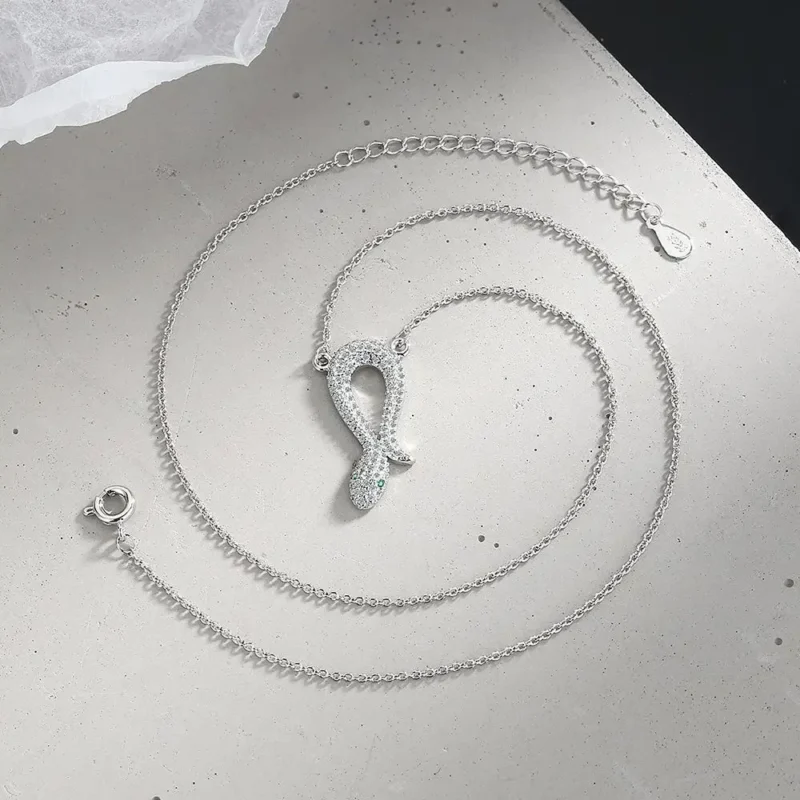 925 Sterling Silver Snake Jewelry Set for Women Vintage Luxury Crystal Platinum Plated Snake Earrings Necklace - Image 3