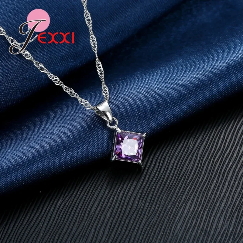 New Simple Fashion Square Cubic Zircons 925 Sterling Silver Jewelry Sets For Women Wedding Accessory 8 Colors - Image 6