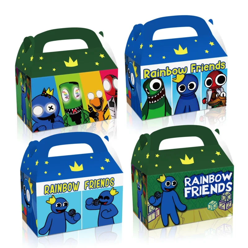 12pcs Rainbow Friends Paper Gift Box for Returns Birthday Party Decorations Candy Gift Bags Classroom Rewards Prizes