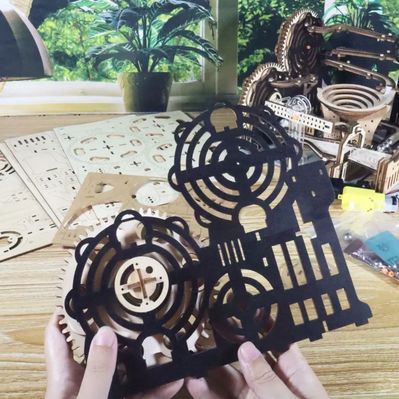 Electric 3D Wooden Puzzles Marble Run Model Kits Brain Teaser Puzzle DIY handmade Christmas gift(Without battery) - Image 5