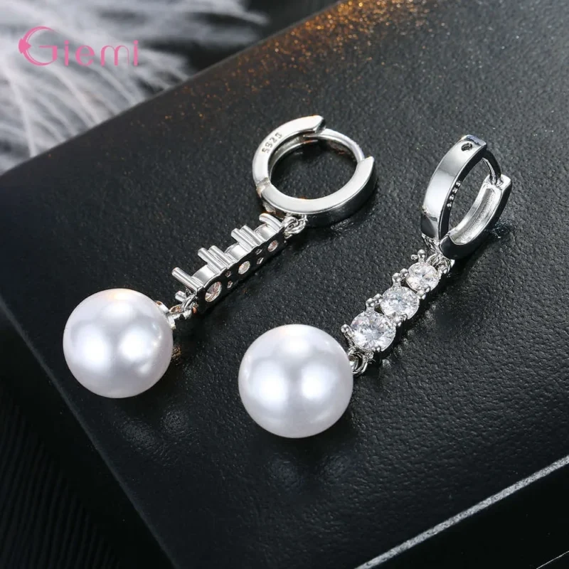 925 Sterling Silver Cubic Zirconia Pearl Dangle Earring Pendant Necklace Jewelry Sets for Women Girl Fashion Trendy Jewellry - Image 3
