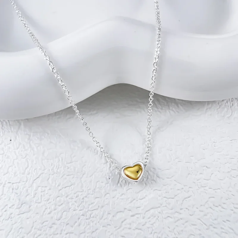 New Heart Seies Silver S925 Sparkling Love Gold Original Jewelry Set Ring Earrings Necklace for Women High-end Jewelry Gift - Image 3