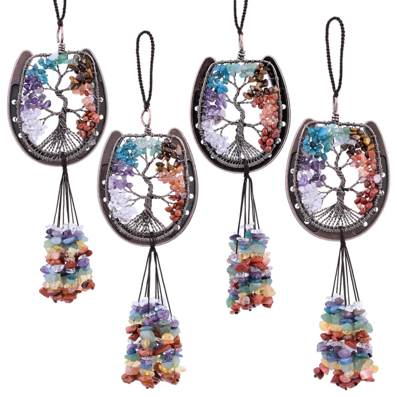 Horseshoe Life Tree Hanging Ornament For Car Rear View Mirror Crystal Wall Hanger For Window Home Decoration - Image 4
