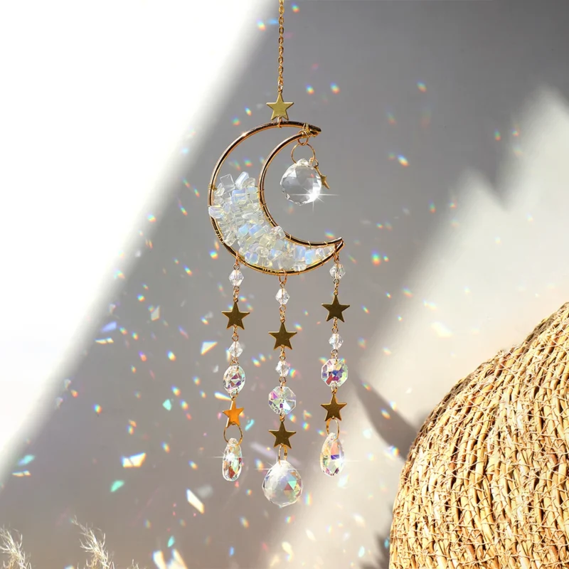 Crystal Moon Amethyst Rainbow Suncatcher Hanging Crystals Stone Sun Catcher Light Catcher Xmas Window Garden Ornaments Outdoor - Image 2