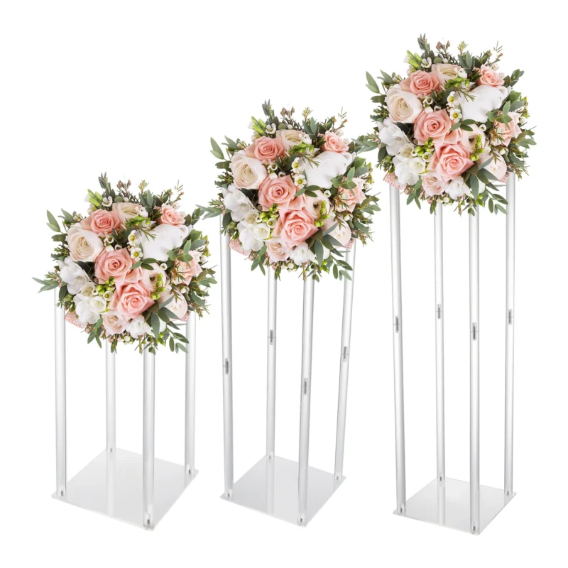 Acrylic Vase Wedding Centrepieces, 3 PCS Clear Column Flower Display Stand, Geometric Display Stand for Home Decor 40/60/80cm - Image 3