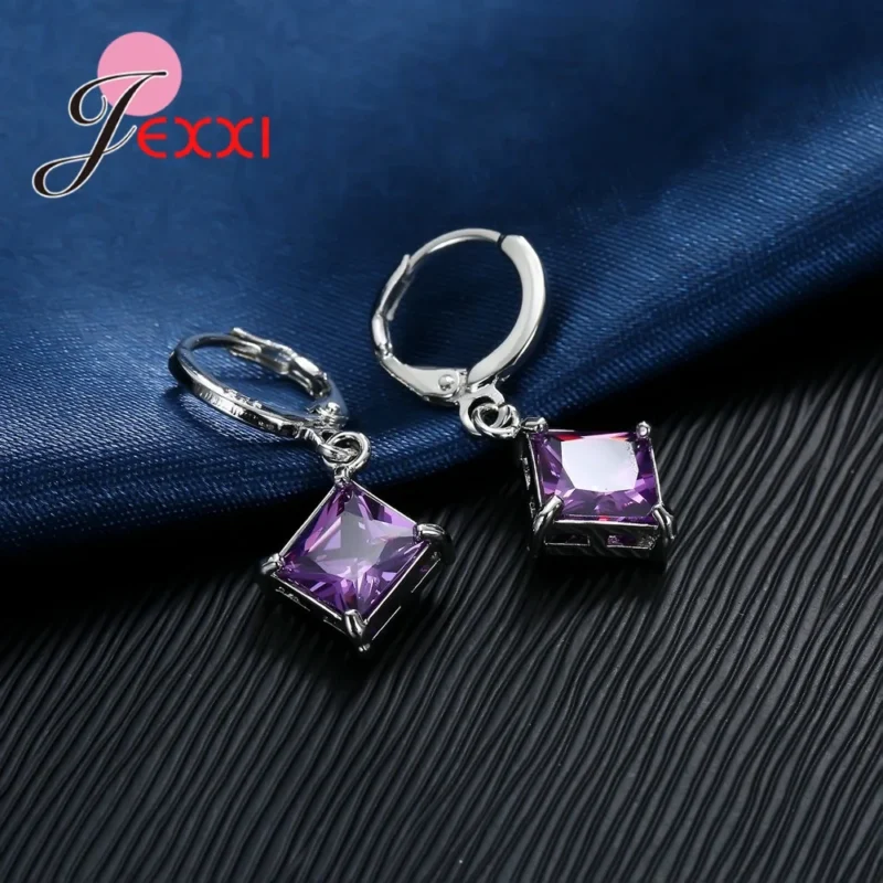 New Simple Fashion Square Cubic Zircons 925 Sterling Silver Jewelry Sets For Women Wedding Accessory 8 Colors - Image 2