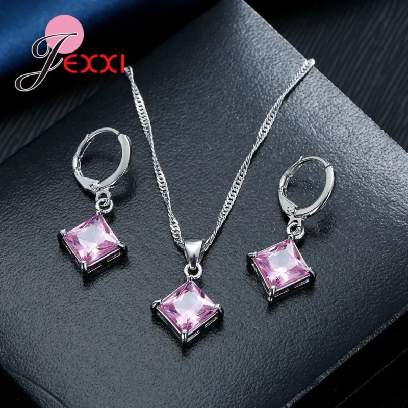 New Simple Fashion Square Cubic Zircons 925 Sterling Silver Jewelry Sets For Women Wedding Accessory 8 Colors - Image 3