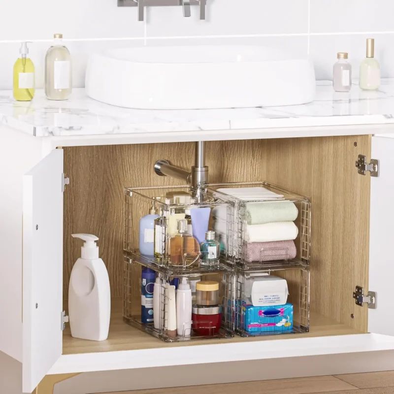 4 Pack Large Stackable Storage Drawers,Easily Assemble Acrylic Bathroom Closet Undersink Organizers and Storage - Image 2