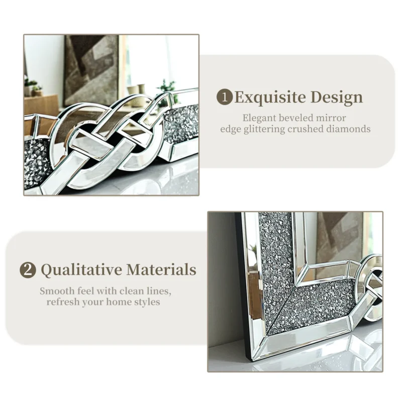 90/100/120CM Rectangle Sparkling Decorative Wall Mirror for Home Decoration w/ Silver Crystal Crush Diamond Decor Accent Mirror - Image 6