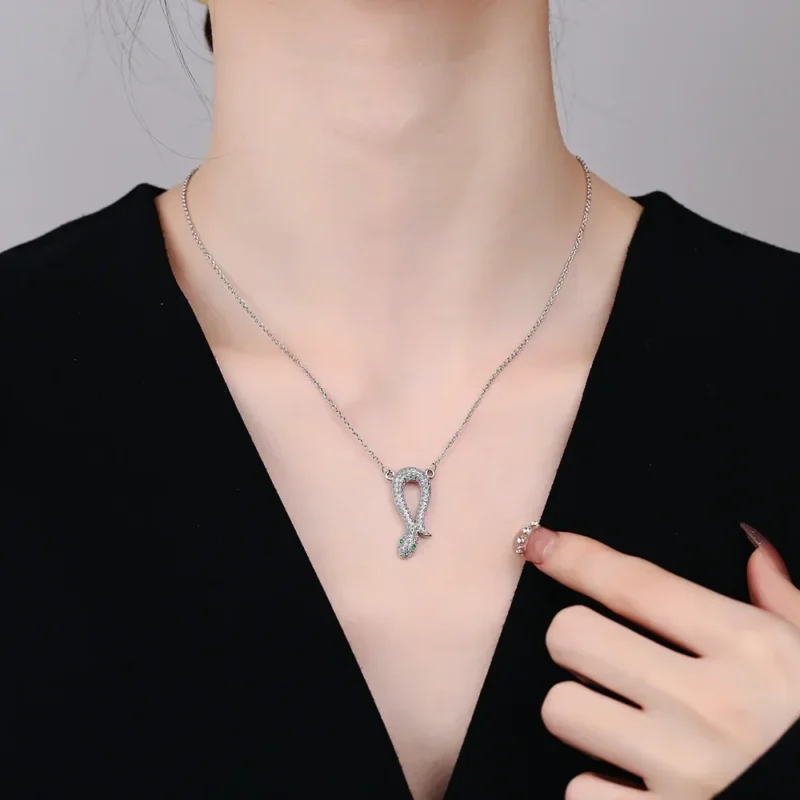925 Sterling Silver Snake Jewelry Set for Women Vintage Luxury Crystal Platinum Plated Snake Earrings Necklace - Image 4