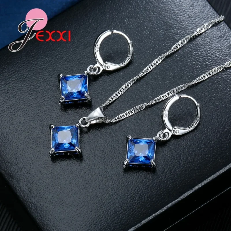 New Simple Fashion Square Cubic Zircons 925 Sterling Silver Jewelry Sets For Women Wedding Accessory 8 Colors - Image 5