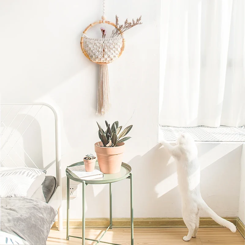 Macrame Wall Hanging Nordic Ins Door Wall Decoration Home Background Round Wall Tapestry Woven Flower Pot Dorm Room Decor - Image 4