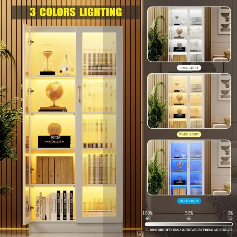 Kitchen Storage Cabinet Display Case，65" Tall Acrylic Cabinets with LED Light Sensor for Bathroom Dining Room Office - Image 4
