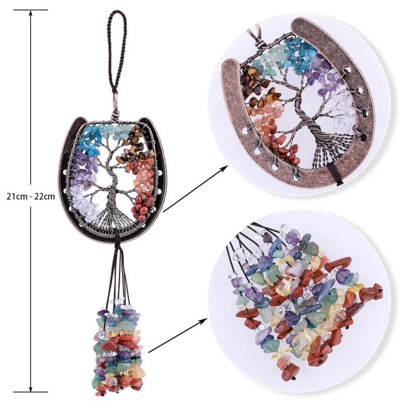 Horseshoe Life Tree Hanging Ornament For Car Rear View Mirror Crystal Wall Hanger For Window Home Decoration - Image 3